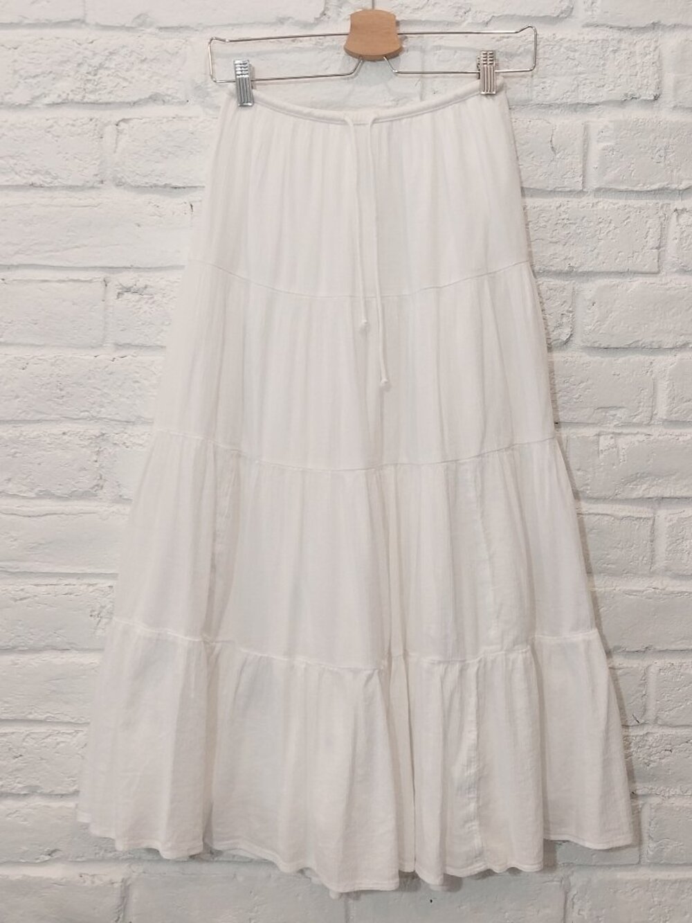 Aerie Tiered Maxi Skirt XS 2 Solid Pure White Lined Bohemian Cottagecore Girly.
